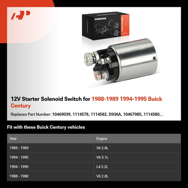 12V Starter Solenoid Switch for 1988-1989 1994-1995 Buick Century