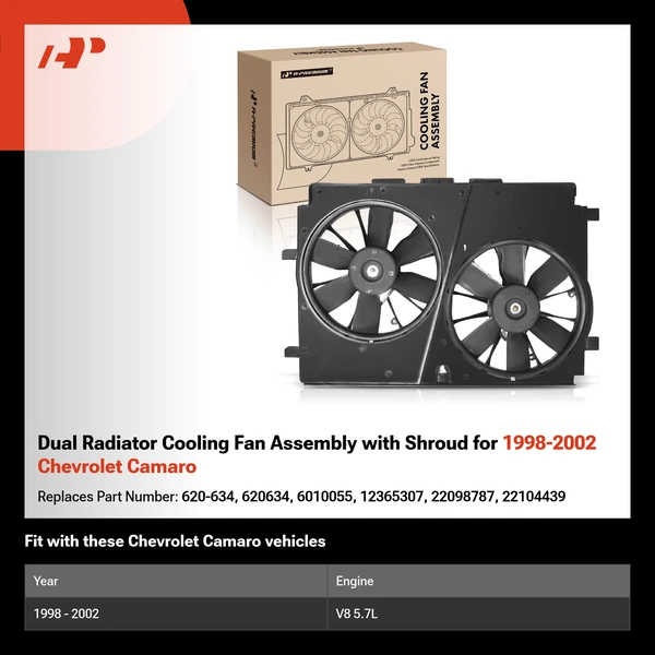 Dual Radiator Cooling Fan Assembly with Shroud for 1998-2002 Chevrolet Camaro
