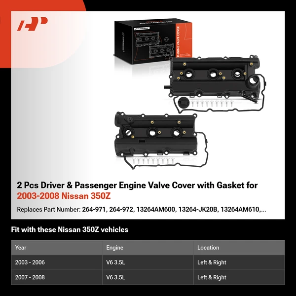 2 Pcs Driver & Passenger Engine Valve Cover with Gasket for 2003-2008 Nissan 350Z