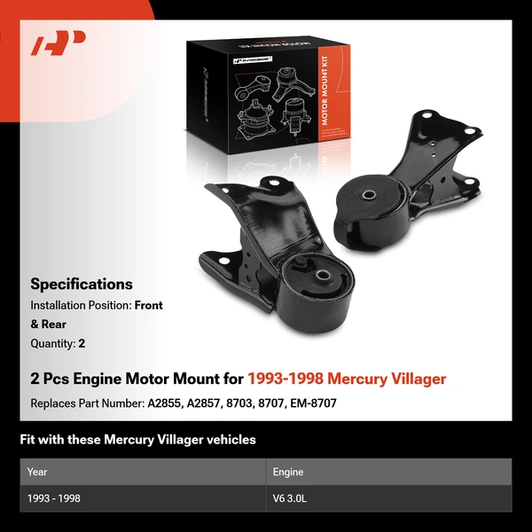 2 Pcs Engine Motor Mount for 1993-1998 Mercury Villager