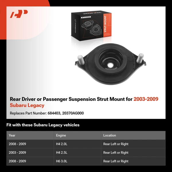 Rear Driver or Passenger Suspension Strut Mount for 2003-2009 Subaru Legacy