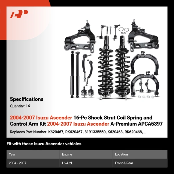 2004-2007 Isuzu Ascender 16-Pc Shock Strut Coil Spring and Control Arm Kit 2004-2007 Isuzu Ascender A-Premium APCA5397