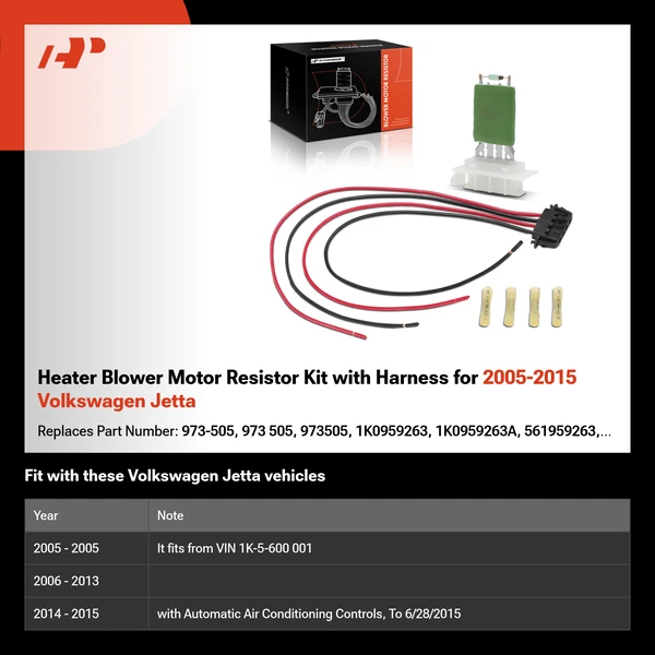 Heater Blower Motor Resistor Kit with Harness for 2005-2015 Volkswagen Jetta