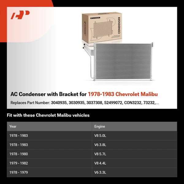 AC Condenser with Bracket for 1978-1983 Chevrolet Malibu