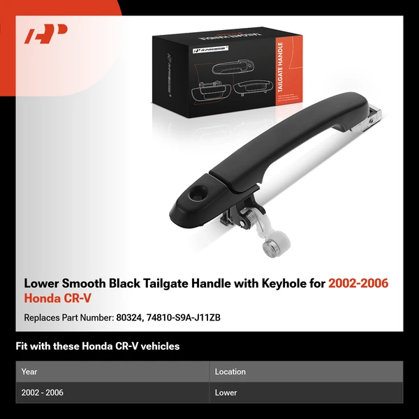 Lower Smooth Black Tailgate Handle with Keyhole for 2002-2006 Honda CR-V