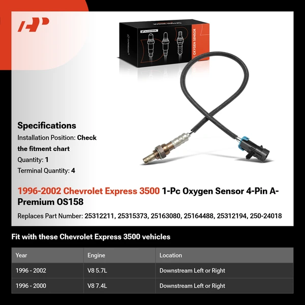 1996-2002 Chevrolet Express 3500 1-Pc Oxygen Sensor 4-Pin A-Premium OS158