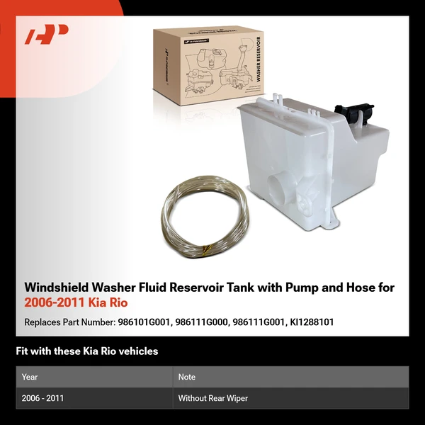 Windshield Washer Fluid Reservoir Tank with Pump and Hose for 2006-2011 Kia Rio