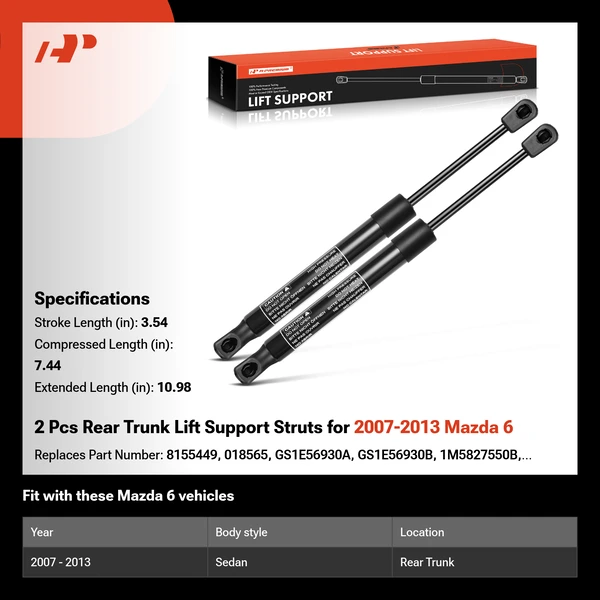 2 Pcs Rear Trunk Lift Support Struts for 2007-2013 Mazda 6
