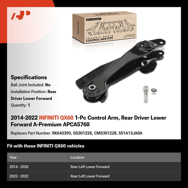 2014-2022 INFINITI QX60 1-Pc Control Arm, Rear Driver Lower Forward A-Premium APCA5760