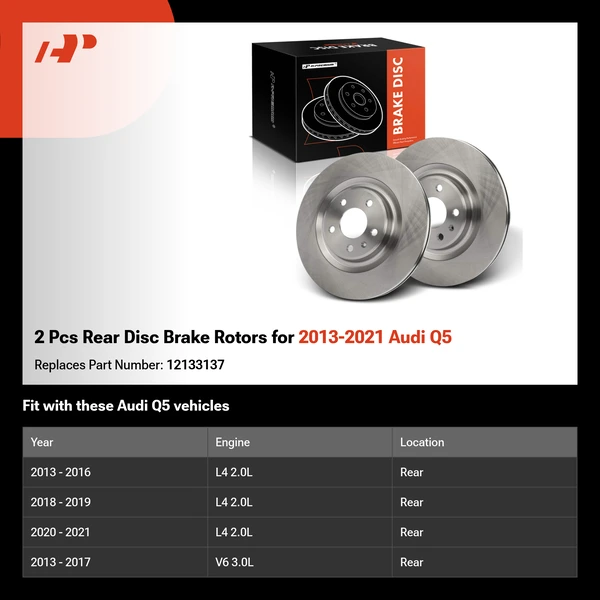 2 Pcs Rear Disc Brake Rotors for 2013-2021 Audi Q5