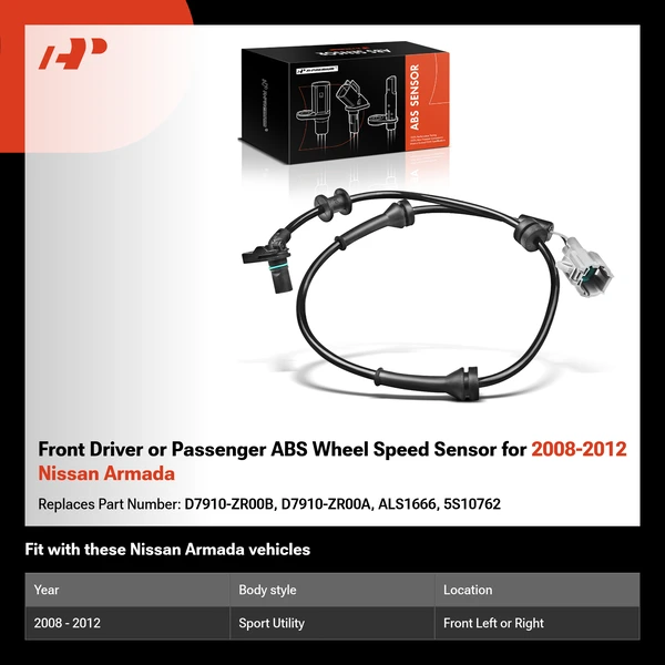 Front Driver or Passenger ABS Wheel Speed Sensor for 2008-2012 Nissan Armada