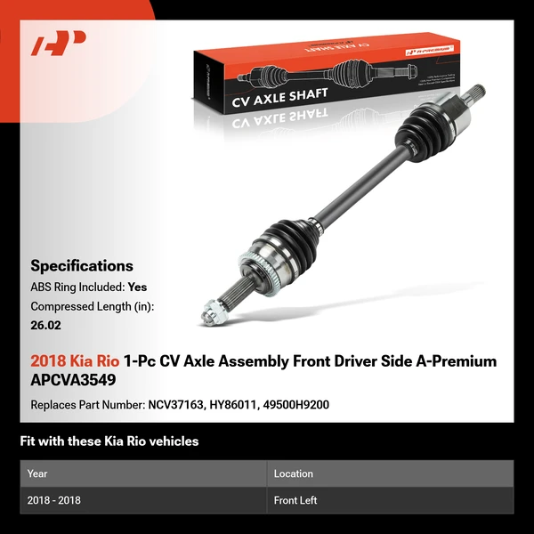 2018 Kia Rio 1-Pc CV Axle Assembly Front Driver Side A-Premium APCVA3549