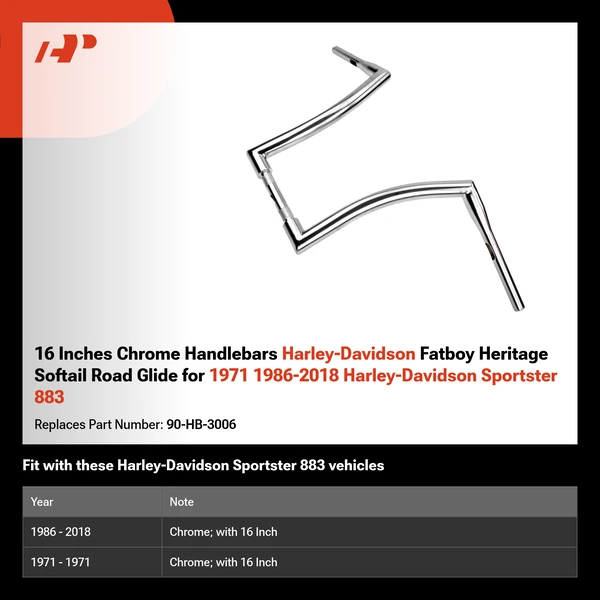 16 Inches Chrome Handlebars Harley-Davidson Fatboy Heritage Softail Road Glide for 1971 1986-2018 Harley-Davidson Sportster 883