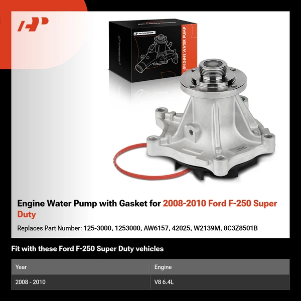 Engine Water Pump with Gasket for 2008-2010 Ford F-250 Super Duty