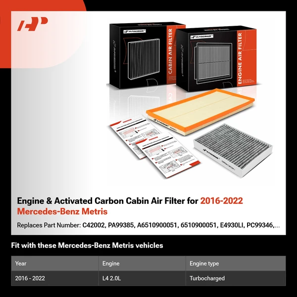 Engine & Activated Carbon Cabin Air Filter for 2016-2022 Mercedes-Benz Metris