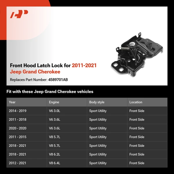 Front Hood Latch Lock for 2011-2021 Jeep Grand Cherokee