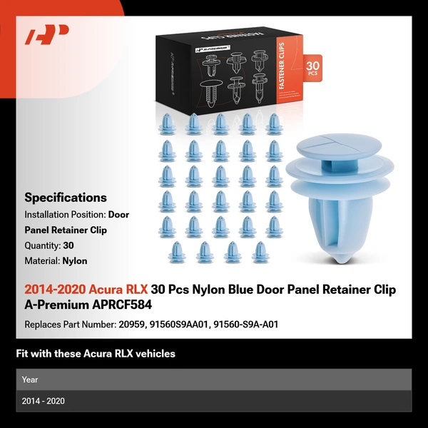 2014-2020 Acura RLX 30 Pcs Nylon Blue Door Panel Retainer Clip A-Premium APRCF584
