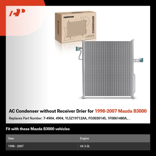 AC Condenser without Receiver Drier for 1998-2007 Mazda B3000