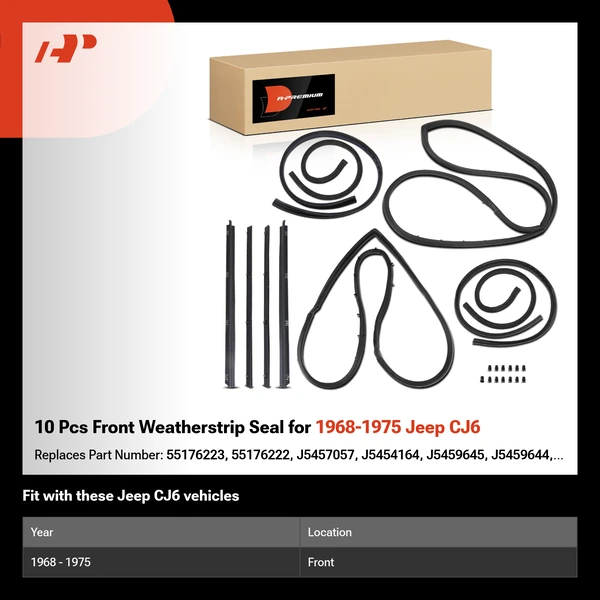 10 Pcs Front Weatherstrip Seal for 1968-1975 Jeep CJ6