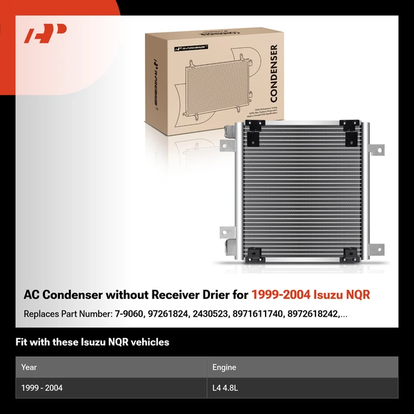 AC Condenser without Receiver Drier for 1999-2004 Isuzu NQR