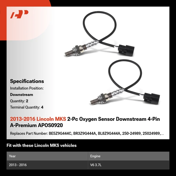 2013-2016 Lincoln MKS 2-Pc Oxygen Sensor Downstream 4-Pin A-Premium APOS0920