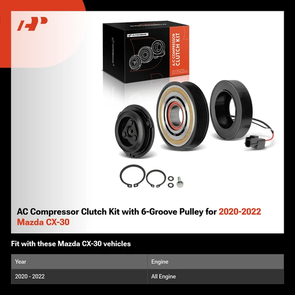 AC Compressor Clutch Kit with 6-Groove Pulley for 2020-2022 Mazda CX-30