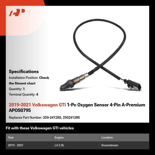 2019-2021 Volkswagen GTI 1-Pc Oxygen Sensor 4-Pin A-Premium APOS0795