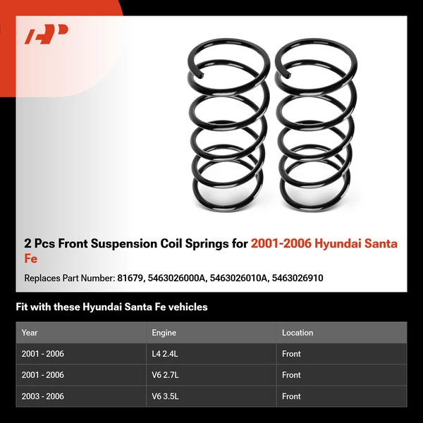 2 Pcs Front Suspension Coil Springs for 2001-2006 Hyundai Santa Fe