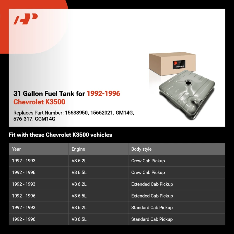 31 Gallon Fuel Tank for 1992-1996 Chevrolet K3500