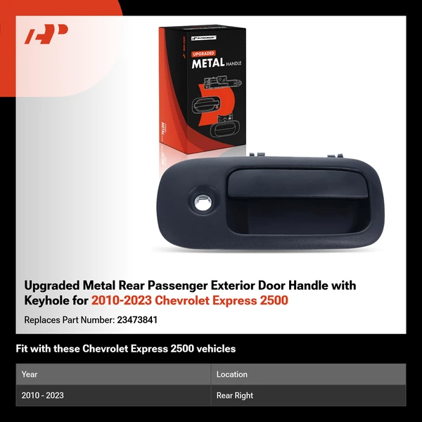 Upgraded Metal Rear Passenger Exterior Door Handle with Keyhole for 2010-2023 Chevrolet Express 2500