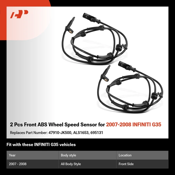 2 Pcs Front ABS Wheel Speed Sensor for 2007-2008 INFINITI G35