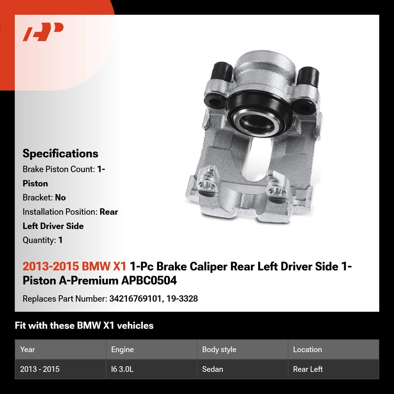 2013-2015 BMW X1 1-Pc Brake Caliper Rear Left Driver Side 1-Piston A-Premium APBC0504