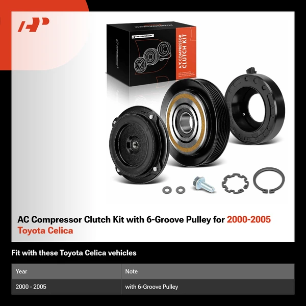 AC Compressor Clutch Kit with 6-Groove Pulley for 2000-2005 Toyota Celica