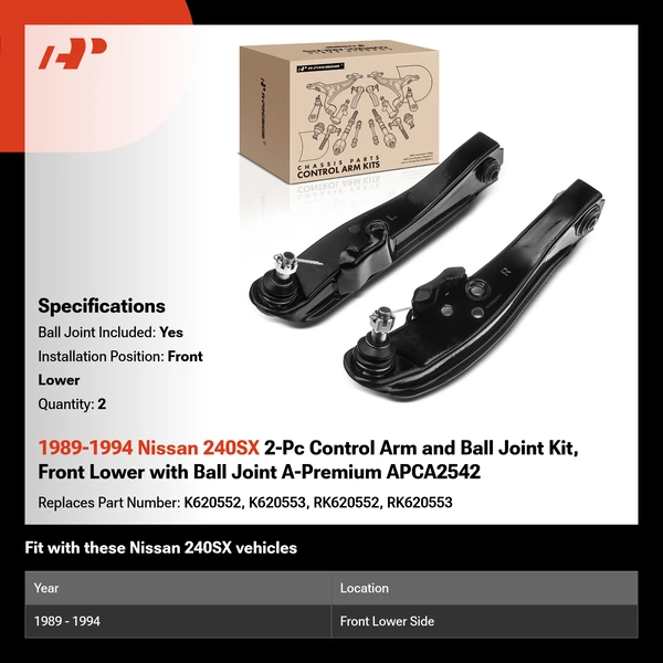 1989-1994 Nissan 240SX 2-Pc Control Arm and Ball Joint Kit, Front Lower with Ball Joint A-Premium APCA2542