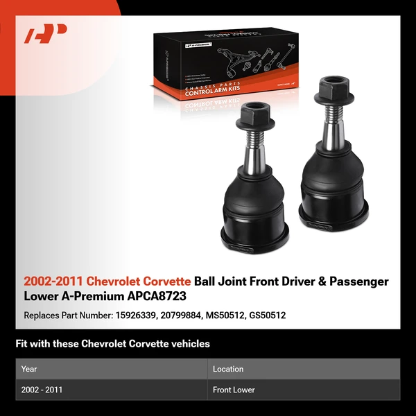 2002-2011 Chevrolet Corvette Ball Joint Front Driver & Passenger Lower A-Premium APCA8723