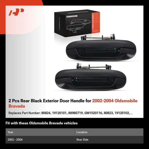 2 Pcs Rear Black Exterior Door Handle for 2002-2004 Oldsmobile Bravada