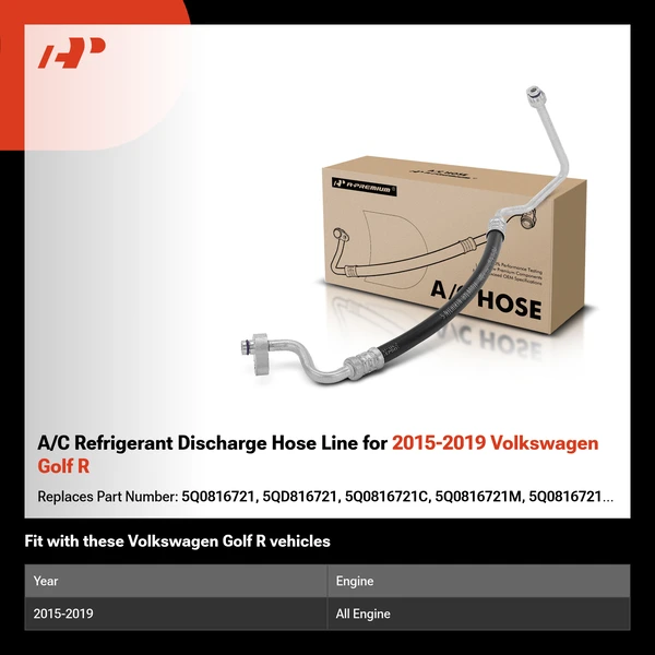 A/C Refrigerant Discharge Hose Line for 2015-2019 Volkswagen Golf R