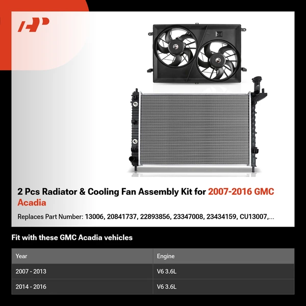 2 Pcs Radiator & Cooling Fan Assembly Kit for 2007-2016 GMC Acadia