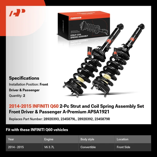 2014-2015 INFINITI Q60 2-Pc Strut and Coil Spring Assembly Set Front Driver & Passenger A-Premium APSA1921