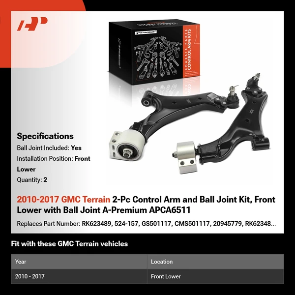 2010-2017 GMC Terrain 2-Pc Control Arm and Ball Joint Kit, Front Lower with Ball Joint A-Premium APCA6511