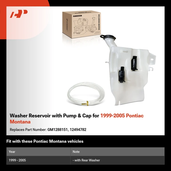 Washer Reservoir with Pump & Cap for 1999-2005 Pontiac Montana