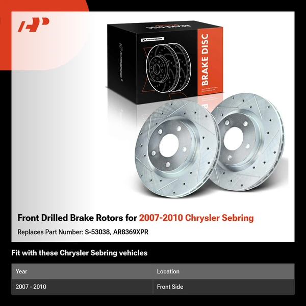 Front Drilled Brake Rotors for 2007-2010 Chrysler Sebring
