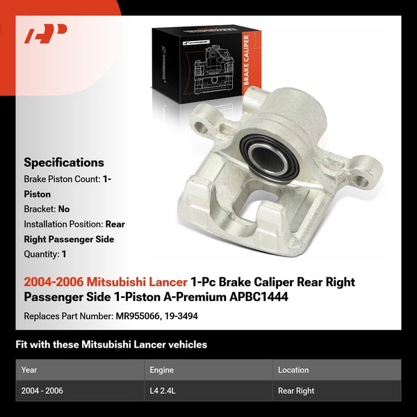 2004-2006 Mitsubishi Lancer 1-Pc Brake Caliper Rear Right Passenger Side 1-Piston A-Premium APBC1444