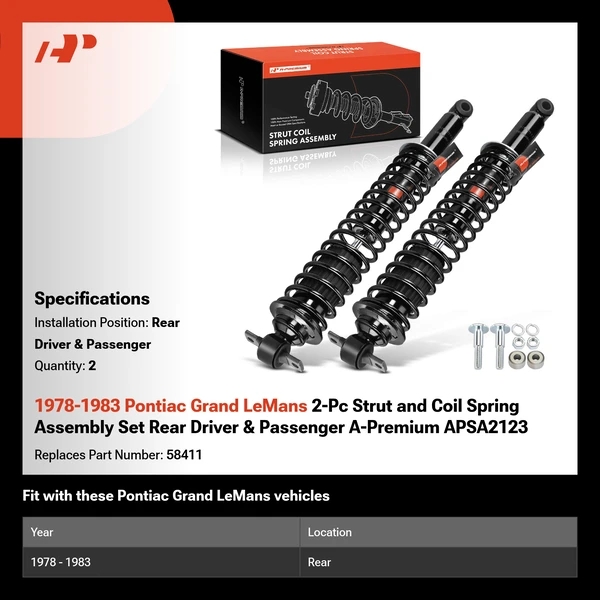 1978-1983 Pontiac Grand LeMans 2-Pc Strut and Coil Spring Assembly Set Rear Driver & Passenger A-Premium APSA2123