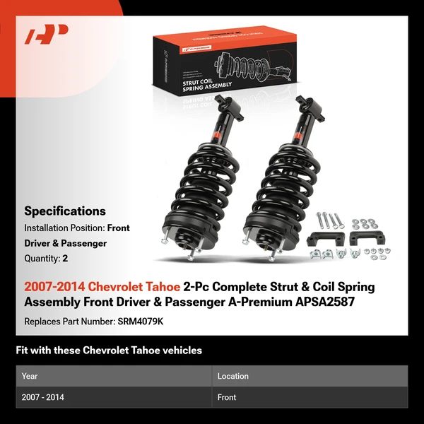 2007-2014 Chevrolet Tahoe 2-Pc Complete Strut & Coil Spring Assembly Front Driver & Passenger A-Premium APSA2587