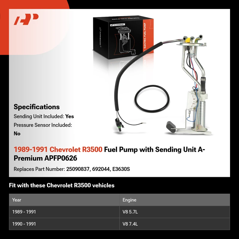1989-1991 Chevrolet R3500 Fuel Pump with Sending Unit A-Premium APFP0626