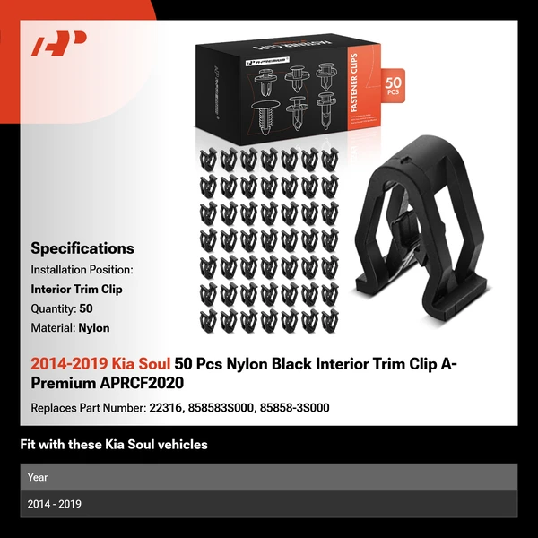2014-2019 Kia Soul 50 Pcs Nylon Black Interior Trim Clip A-Premium APRCF2020