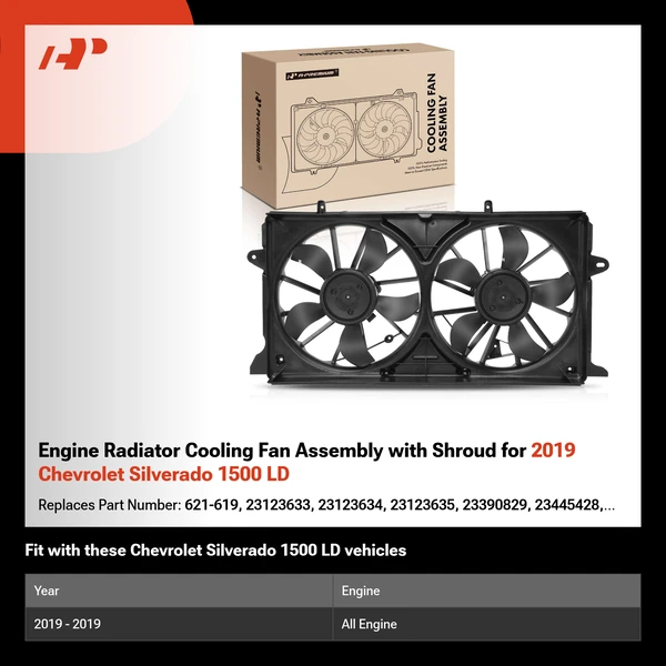 Engine Radiator Cooling Fan Assembly with Shroud for 2019 Chevrolet Silverado 1500 LD