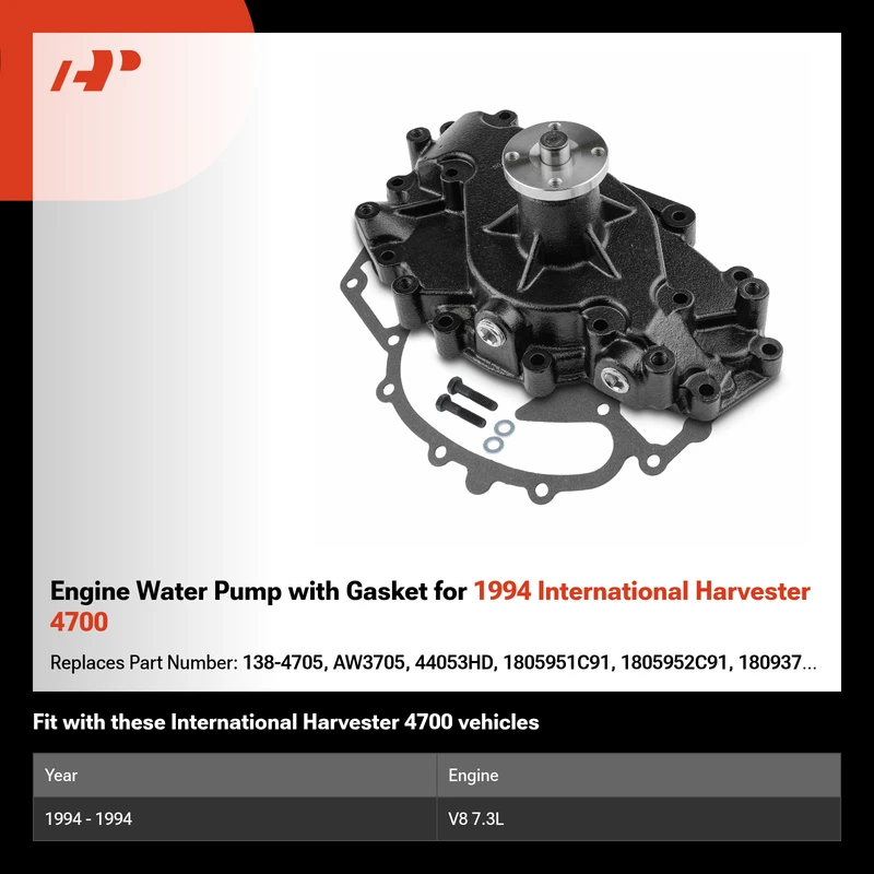 Engine Water Pump with Gasket for 1994 International Harvester 4700