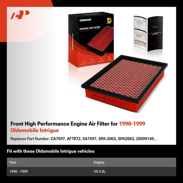 Front High Performance Engine Air Filter for 1998-1999 Oldsmobile Intrigue